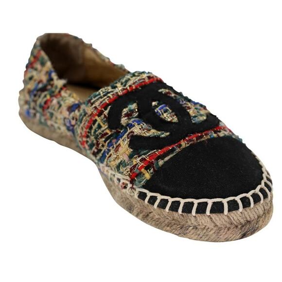 Chanel Espadrille 38 Tweed Canvas Metallic Flats CC-S0207P-C011 - Picture 9 of 12